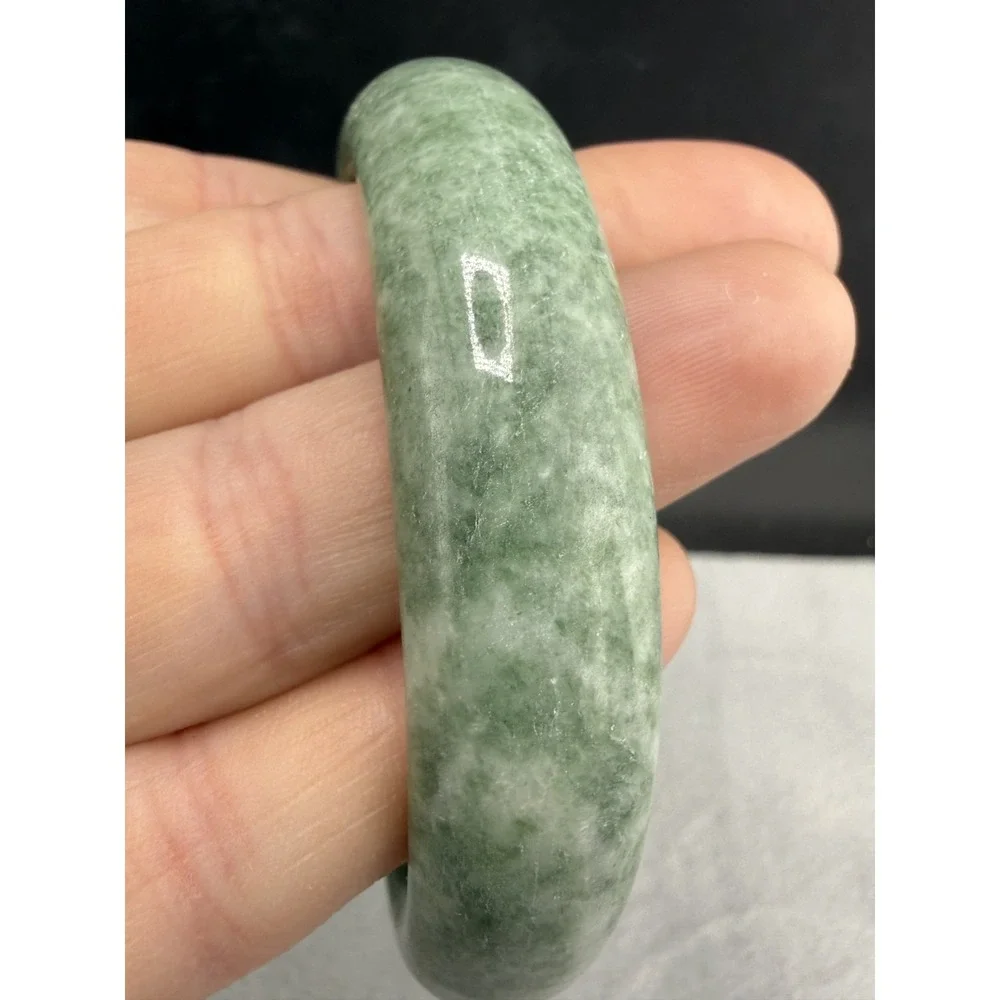 Vintage Bangle Bracelet‎ Green Polished Stone Chunky Size 7.5